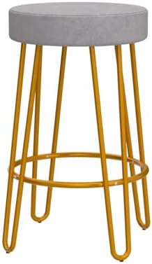 Yaheetech Bar Stools Set of 2, Velvet Counter Stools, Gold Metal Legs, Gray