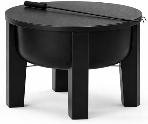 Fire Horse Wood Burning Fire Pit with Tabletop Lid – Modern Outdoor Metal Fir...