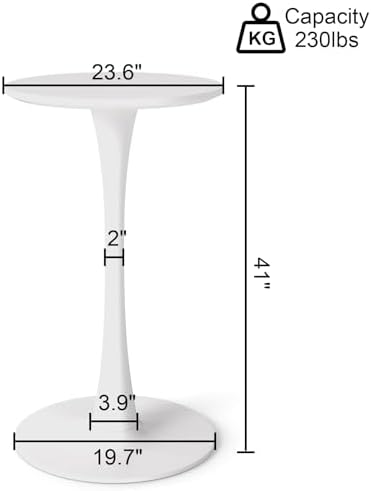 Modern Tulip Round Bar Table, 41” Height Bistro Pub Table, Height Cocktail Ba...