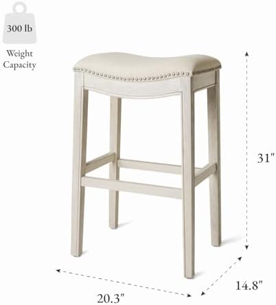 Maven Lane Adrien Backless Bar Stool, Cream, Natural Fabric, 31"