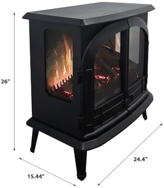 Modern Ember Harlowe Freestanding Electric Fireplace Stove Heater in Black wi...