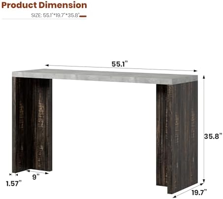 Bar Table for 4-6 People - 55” Long Counter Height Pub with Extra Thickened T...