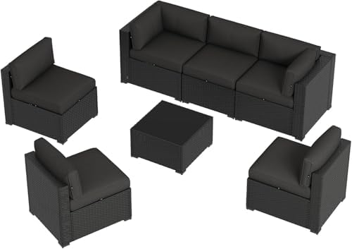 Aoxun 7 Piece Patio Furniture Set, Wicker Rattan Patio Sectional Sofa, Outdoo...