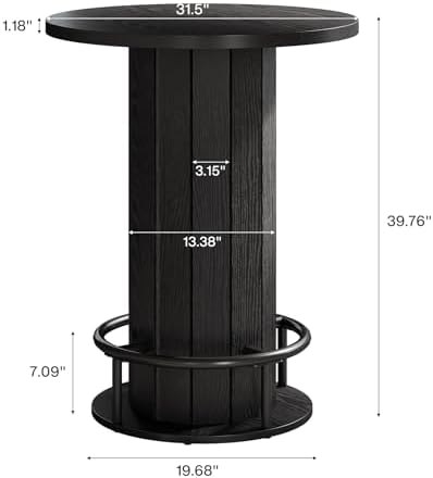 Tribesigns Round Bar Table, 39.4" H Wood Bistro Pub Table with Metal Rin...