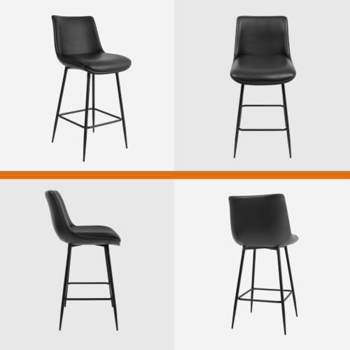 Counter Height Bar Stools Set of 3, FSC Certified Upholstered Faux Leather Ba...