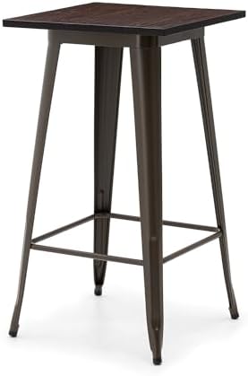 Glitzhome Square Bar Table, 41.25" H Elm Wood Top Bistro Pub Table with ...