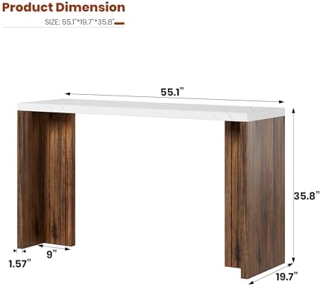 Bar Table for 4-6 People - 55” Long Counter Height Pub with Extra Thickened T...