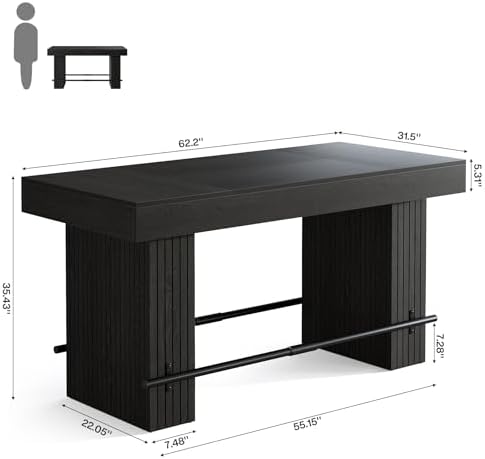 Tribesigns 62.2 Inch Bar Table, Industrial Counter Height Pub Dining Table