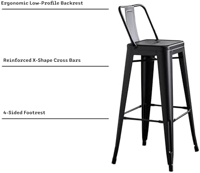 AC Pacific 30” Metal Barstool Set of 2 – Country Rustic Style with Low Back, ...