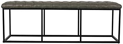 HomePop 52" Button Tufted Decorative Bench with Metal Base - Gray Faux L...