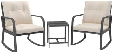 Bistro 3 Piece Patio Furniture Set, Patio Table and Rattan Outdoor Rocking Ch...