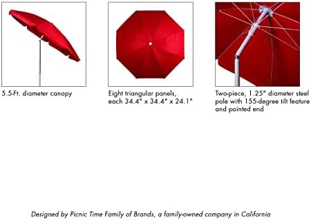 PICNIC TIME 5.5 Ft Portable Beach Umbrella, Lightweight UV Protection Sunshad...