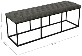 HomePop 52" Button Tufted Decorative Bench with Metal Base - Gray Faux L...