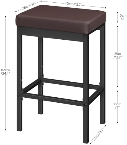 HOOBRO Bar Stools, Set of 2 Barstools, 24.8-Inch Height Stools, Breakfast Bar...