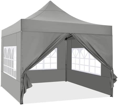 COBIZI 10x10 Pop Up Canopy Tent with 4 Sidewalls,Heavy Duty Canopy,Gray