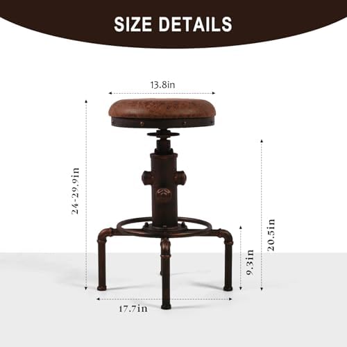 Topower Antique Vintage Industrial Barstool PU Leather Water Pipe Fire Hydran...