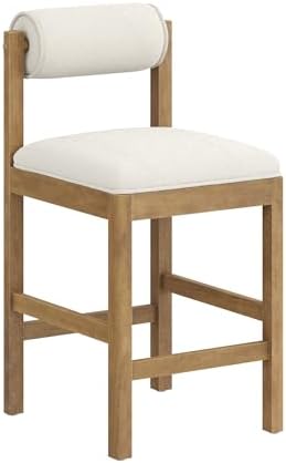 Nathan James Kimberly Modern Counter Stool with Solid Wood Legs, Boucle Uphol...