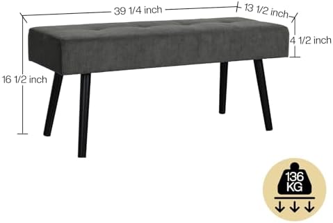 Comfy to go Entryway Bench - Grey Bench for Bedroom, Modern Ottoman End of Be...