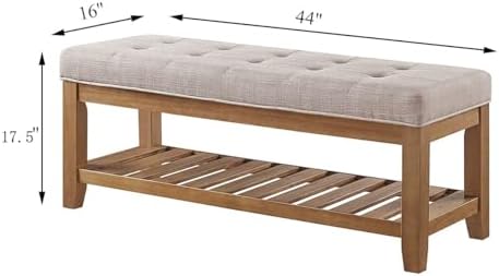 24KF Large Rectangular Upholstered Tufted Linen Fabric Ottoman Bench, Padded ...