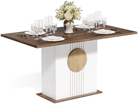 LITTLE TREE Rectangle Dining Table, Modern Kitchen Table Set for 6, Wooden Fu...