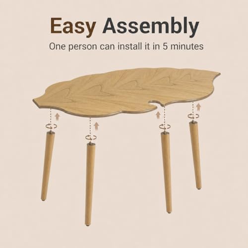 Natural Small Modern Coffee Table, Solid Wood Easy Assembly Center Table