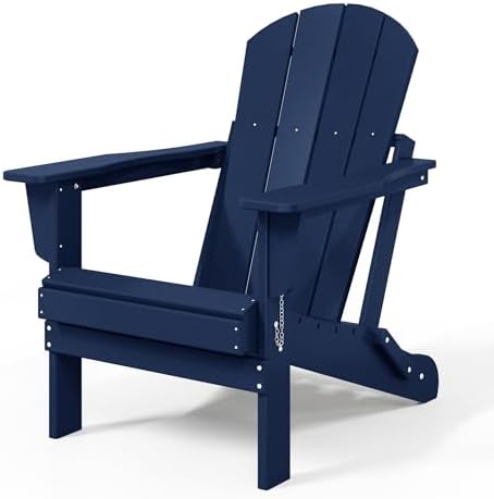 WestinTrends Malibu Outdoor Patio HDPE Folding Adirondack Chair, Navy Blue