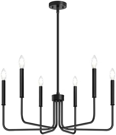 Black Chandelier, 6-Light Farmhouse Chandelier for Dining Room Lighting Fixtu...