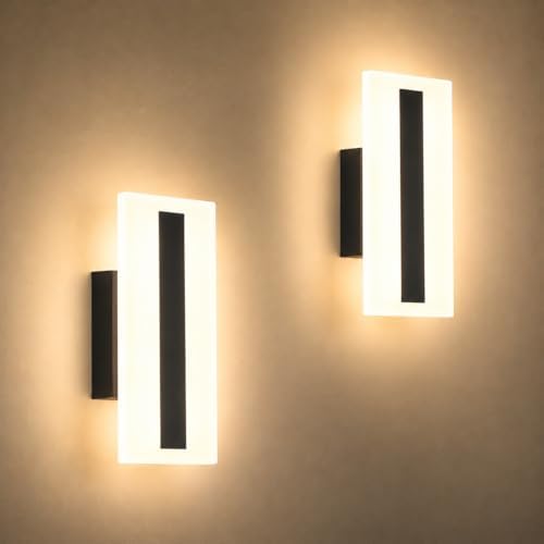 Modern Dimmable LED Wall Sconces Set of 2, 7W Black Wall Lights 3000K Warm Wh...