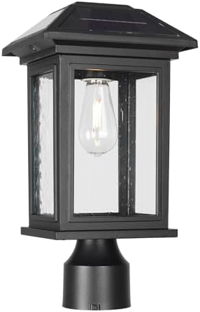 Solar Post Lights Outdoor, Waterproof Anti-Rust Black Pole Light Fixtures wit...
