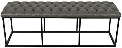 HomePop 52" Button Tufted Decorative Bench with Metal Base - Gray Faux L...
