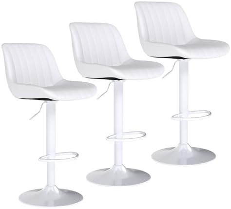 Youhauchair Adjustable Faux Leather Bar Stools Set of 3, White