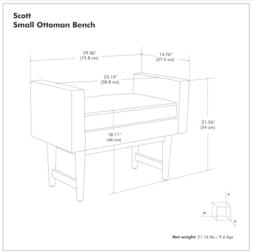 SIMPLIHOME Scott 29" Wide Linen Fabric Rectangle Ottoman in Pewter Grey
