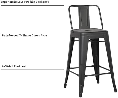AC Pacific 24” Metal Barstool Set of 2 – Country Rustic Style with Low Back, ...
