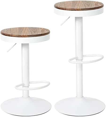 Kidol & Shellder Bar Stools Set of 2 White Round Adjustable Swivel Barsto...