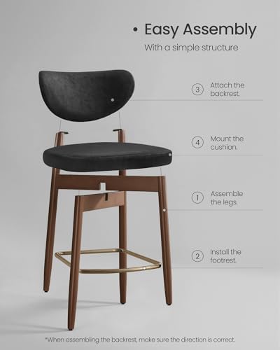 VASAGLE Wooden Bar Stools Set of 2, Synthetic Leather, Ink Black