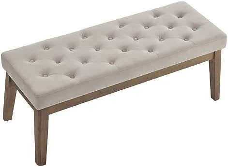 24KF Velvet Upholstered Buttons Tufted Entryway Bench with Solid Wood Leg,Bed...