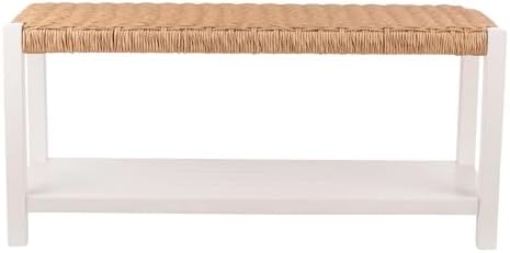 Alaterre Furniture Newport 40” Shoe Storage Bench with Woven Seat, White