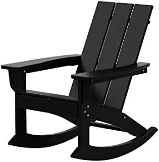 WO Home Furniture Modern HDPE Outdoor Adirondack Rocking Chair, Black
