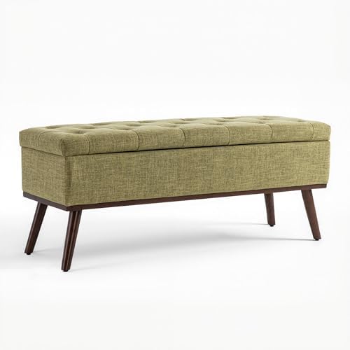 45.5" Olive Green Mid Century Modern Storage Bench for Bedroom, Linen