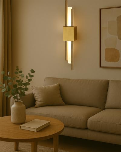 Modern Golden LED Wall Sconce, Geometric Metal and Acrylic Vertical Wall Lamp...