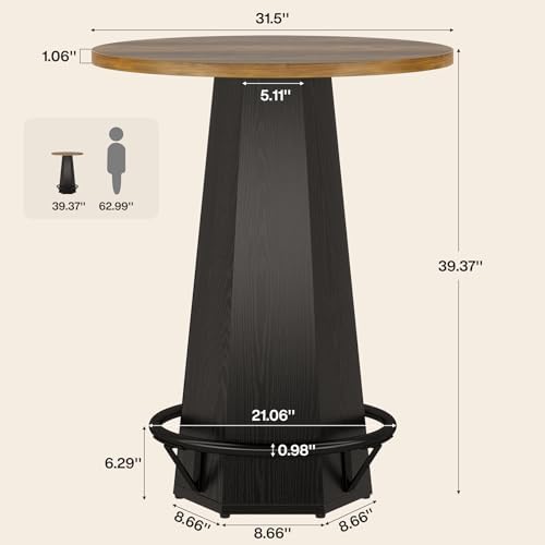Tribesigns Round Bar Pub Table High Top, 39.4" H Bistro Cocktail Table w...