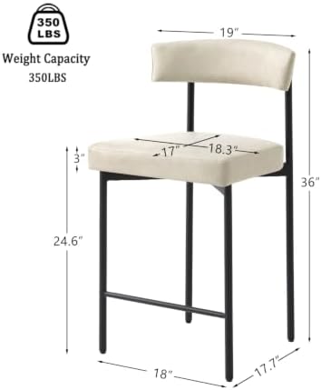 GrandNoor Beige Modern Bar Stools Set of 2, 24 Inch Faux Leather Counter Stoo...