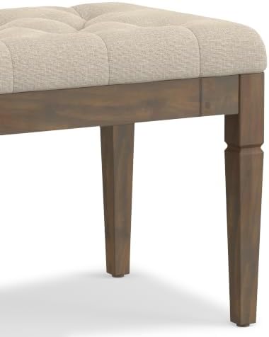 SIMPLIHOME Waverly 28" Wide Linen Look Rectangle Ottoman in Natural