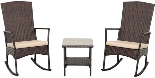 Outdoor HDPE Wicker Rocking Chair 3-Piece Patio Rattan Bistro Set 2 Rocker Ar...