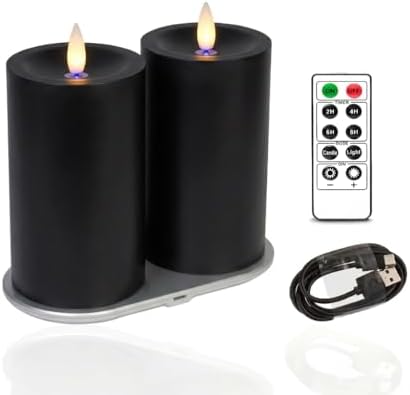 Rechargeable Flameless Pillar Candle with Remote Timer, 3D Moving Flame Real ...