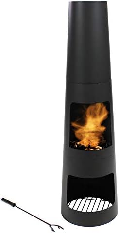 Sunnydaze Chiminea Outdoor Fireplace - Chiminea Fire Pit with Poker and Cover - Outdoor Wood-Burning Fire Pit - Black