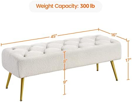 Yaheetech 45in Upholstered Boucle Ottoman Bench Seat with Gold Legs, Ivory