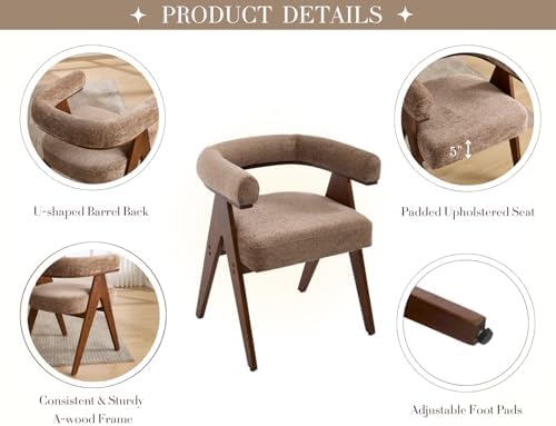 CIMOTA Barrel Wooden Dining Chairs with Arms Set of 6, Farmhouse Fabric Uphol...