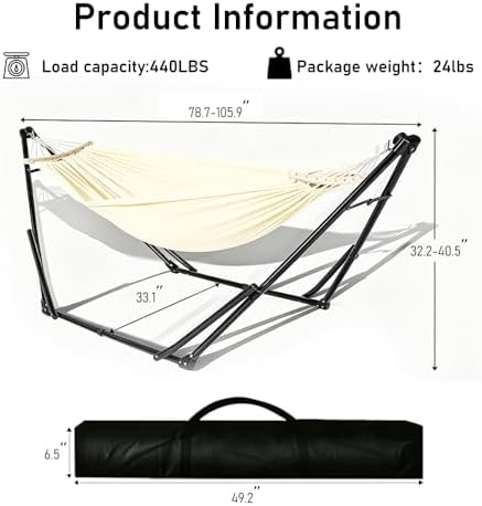 2-in-1 Hammock Chair, Foldable Steel Stand Indoor Outdoor Swing Bag