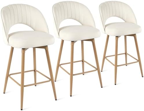 Swivel Bar Stools Set of 3, Counter Height Barstools for Kitchen Island, 26&q...